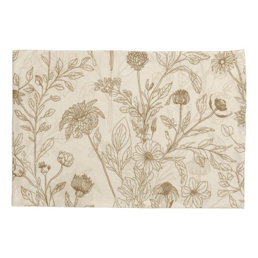 Antique Sepia Botanical Line Art Floral Pattern Kussensloop (Achterkant)