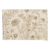 Antique Sepia Botanical Line Art Floral Pattern Kussensloop (Voorkant)
