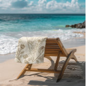 Antique Sepia Botanical Line Art Floral Pattern Strandlaken