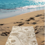 Antique Sepia Botanical Line Art Floral Pattern Strandlaken