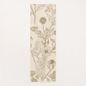 Antique Sepia Botanical Line Art Floral Pattern Yogamat (Voorkant)