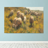 Antique Sheep Pasture Vintage Farmhouse Country Canvas Afdruk (Insitu (Houten vloer))