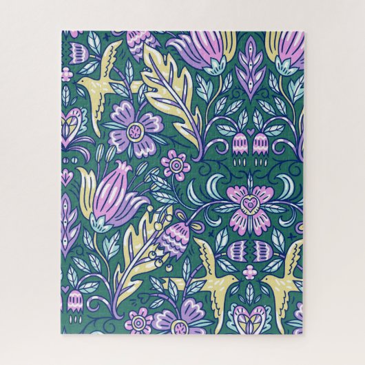 Antique Style Flowers and Birds Pattern Legpuzzel (Verticaal)