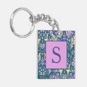 Antique Style Flowers and Birds Pattern Monogram Sleutelhanger (Voorkant Links)