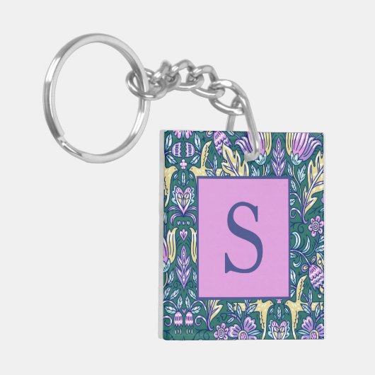 Antique Style Flowers and Birds Pattern Monogram Sleutelhanger (Voorkant Links)