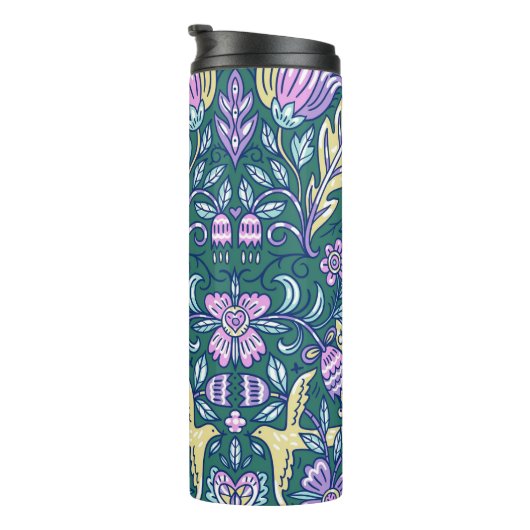 Antique Style Flowers and Birds Pattern Thermosbeker (Geroteerd rechts)