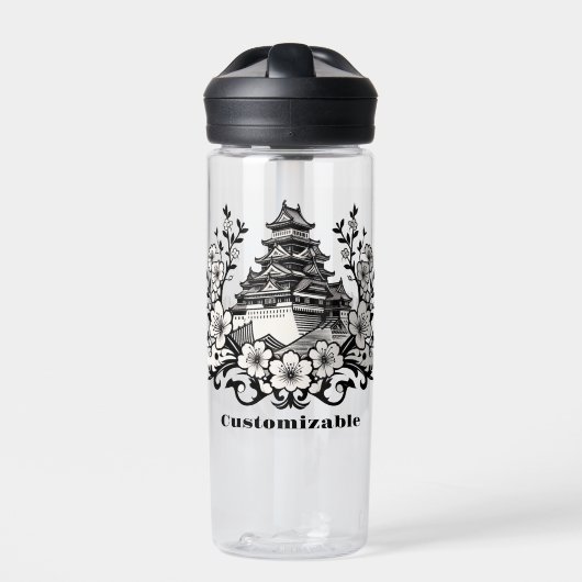 Antique Style Japanese Castle Sakura Personalized  Waterfles (Voorkant)