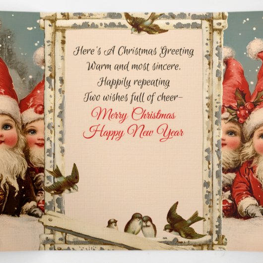 Antique-Style Merry Christmas Gnomes Drieluik Wenskaart (Binnenkant midden)