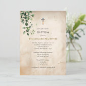 Antique Style Parchment Greenery Baptism Kaart (Staand voorkant)