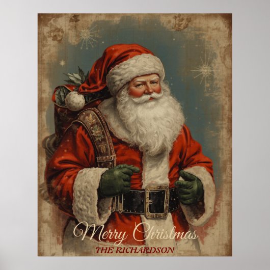 Antique Style Santa Claus Vintage Rustic Christmas Poster (Voorkant)