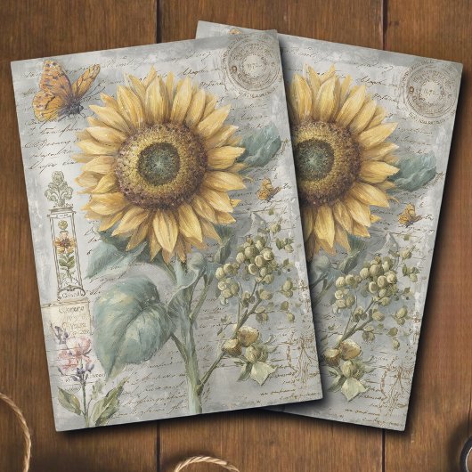 Antique Sunflower Botanical Ephemera Decoupage Tissuepapier
