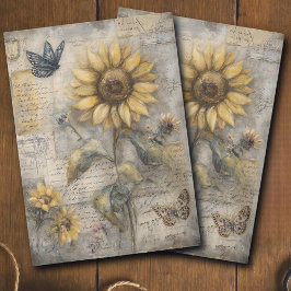 Antique Sunflower Postcard Ephemera Decoupage Tissuepapier