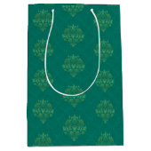 Antique Teal Green Gold Damask  Medium Cadeauzakje (Voorkant)