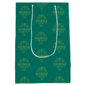 Antique Teal Green Gold Damask  Medium Cadeauzakje (Achterkant)