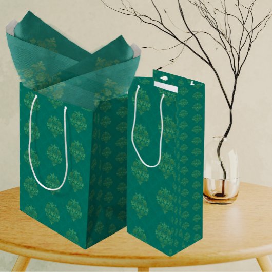 Antique Teal Green Gold Damask  Medium Cadeauzakje
