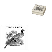 Antique tekening van fazant jachtvogel naam in zwa rubberstempel (Gestempeld)