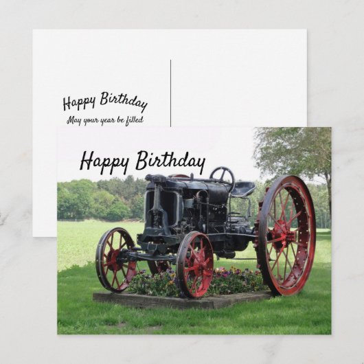 Antique Tractor Verjaardag Briefkaart (Voorkant / Achterkant)