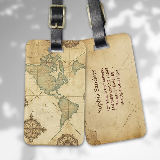 Antique Traveler Map Bagagelabel
