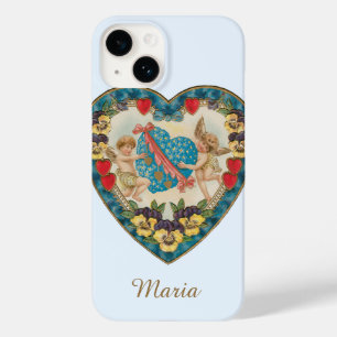 Antique Valentijnsdag, Vintage engelen in een hart Case-Mate iPhone Case