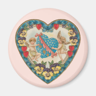 Antique Valentijnsdag, Vintage engelen in een hart Magneet