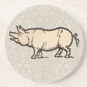 Antique Varken Cute Vintage Zandsteen Onderzetter