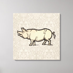 Antique Varken Illustratie Cute Vintage Canvas Afdruk