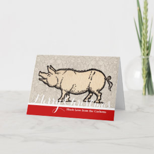 Antique Varken Illustratie Cute Vintage Feestdagen Kaart