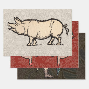 Antique Varken Illustratie Cute Vintage Inpakpapier Vel