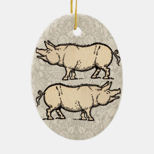 Antique Varken Illustratie Cute Vintage Keramisch Ornament