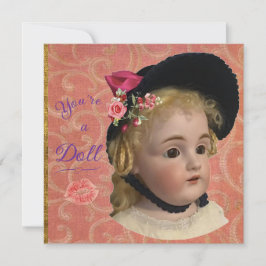 Antique Victorian Doll Greeting Card Feestdagenkaart