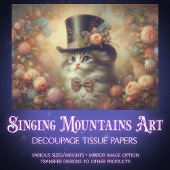 Antique Victorian Floral Cat Decoupage  Tissuepapier