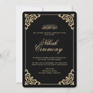 Antique Vintage Baroque Black Gold Nikah Ceremony Kaart
