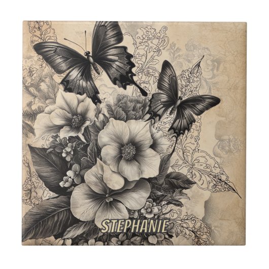 Antique Vlindertje Botanisch Tegeltje (Voorkant)