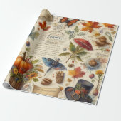 Antique Watercolor Ephemera Autumn Cadeaupapier (Uitgerold)