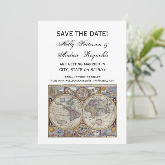 Antique Wereldkaart #3 Bewaar de datum Kaart (Staand voorkant)