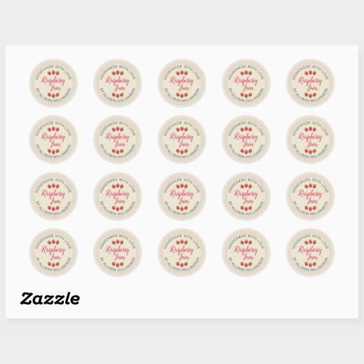 Antique White Raspberry Homemade With Love Jam Ronde Sticker (Vel)