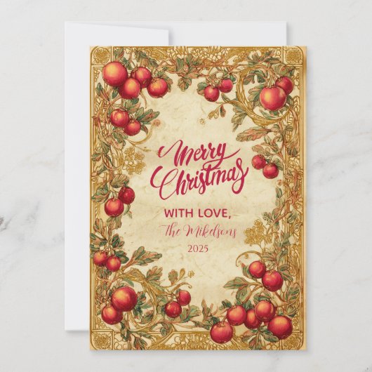 Antique Winter Berry Celebration Feestdagenkaart (Voorkant)