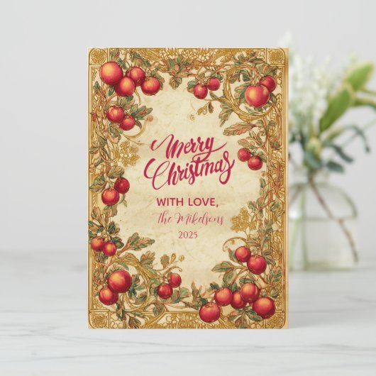 Antique Winter Berry Celebration Feestdagenkaart (Staand voorkant)