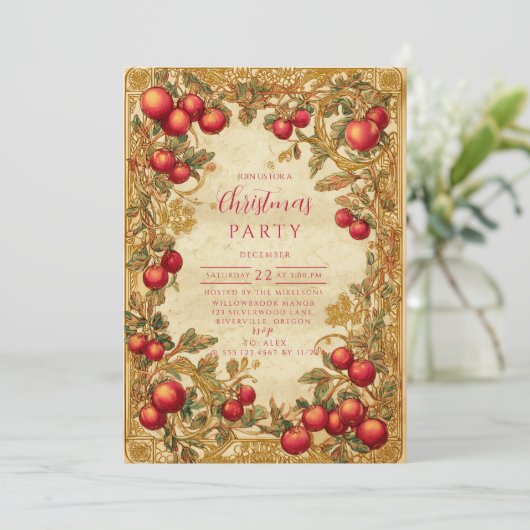 Antique Winter Berry Celebration Kaart (Staand voorkant)