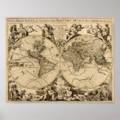 Antique World Map, 1694, by Alexis Hubert Jaillot Poster (Voorkant)