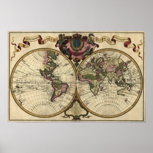 Antique World Map by Guillaume de L'Isle, 1720 Poster (Voorkant)