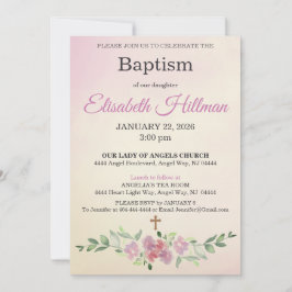 Antique Yellow & Dusty Rose Watercolor Baptism Kaart