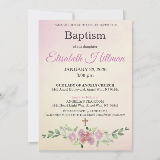 Antique Yellow & Dusty Rose Watercolor Baptism Kaart (Voorkant)