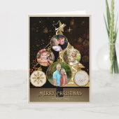 Antiqued Brown-Black & Gold 4-Photo Christmas Tree Feestdagen Kaart (Voorkant)