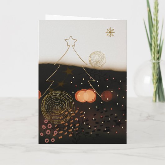 Antiqued Brown-Black & Gold 4-Photo Christmas Tree Feestdagen Kaart (Achterkant)