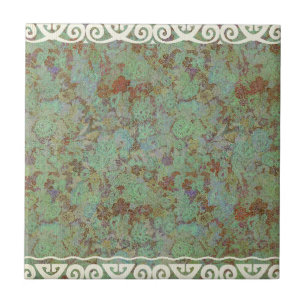 Antiquiteit, wijnoogst, aqua, bloemen, kant, tegeltje
