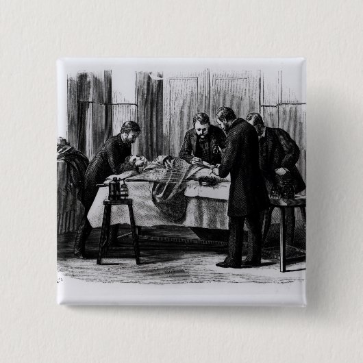 Antiseptische chirurgie, 1882 vierkante button 5,1 cm (Voorkant)