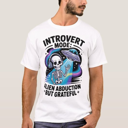 Antisociaal skelet UFO Funny Space Introvert T-shirt (Voorkant)