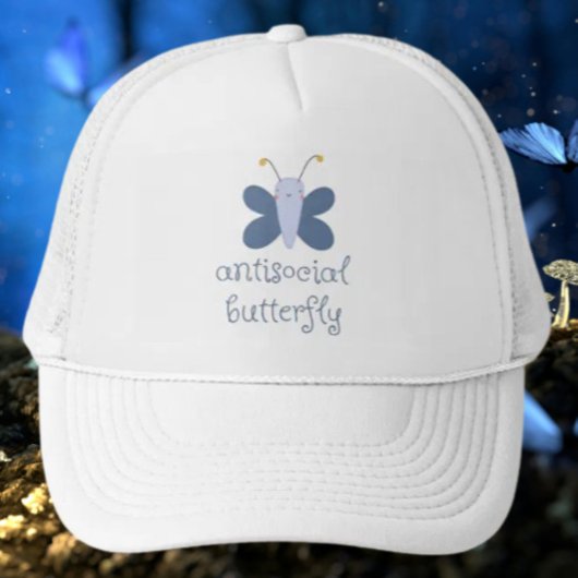 Antisocial Butterfly Trucker Hat – Dull Blue Trucker Pet