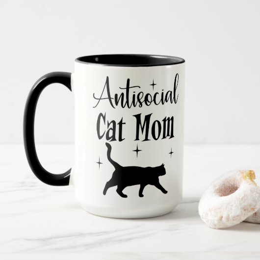 Antisocial Cat Mom Black Cat Stars Funny Sarcastic Mok (Met donut)
